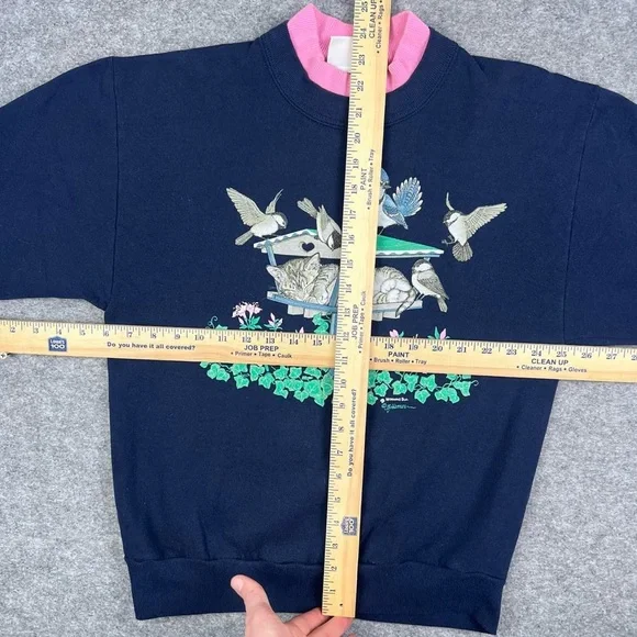 Vintage 90’s Cute Cat Birds Crewneck Sweatshirt - Picture 7 of 8